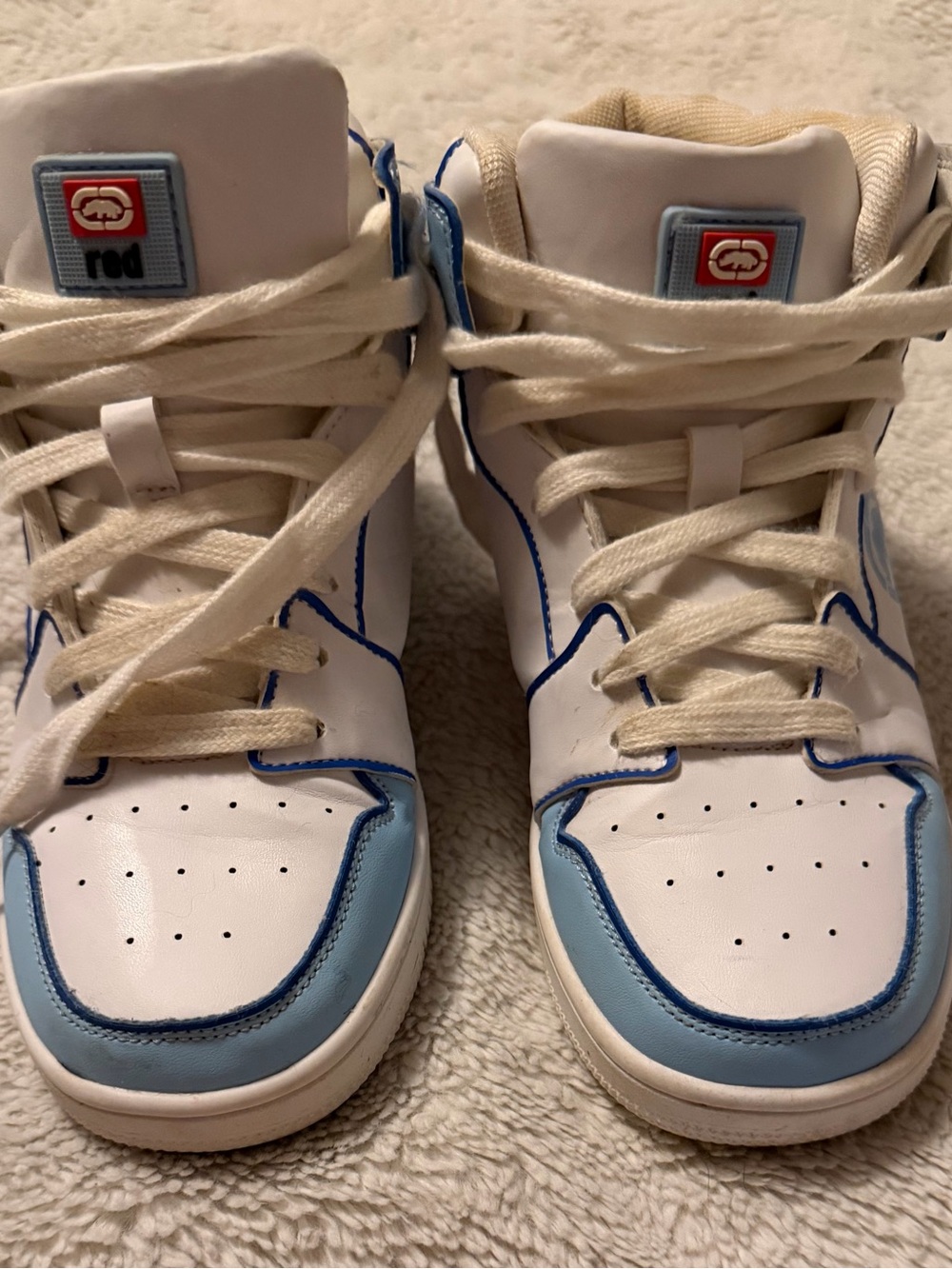 ECKO Kids White and Light Blue High-Top Sneakers